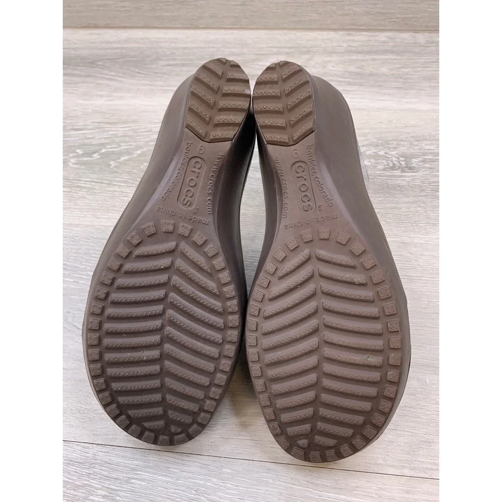 Crocs Sassari Wedge Sandals Women's 9 Espresso Brown Slide Heels Comfort Shoes